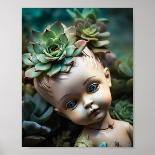 Puppe im Sukkulentengarten Poster (Vorne)