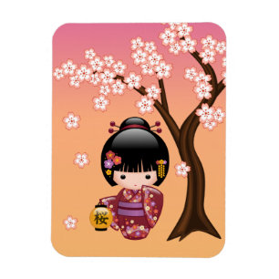 Puppe Kirschblütes Kokeshi - Geisha-Mädchen auf Magnet