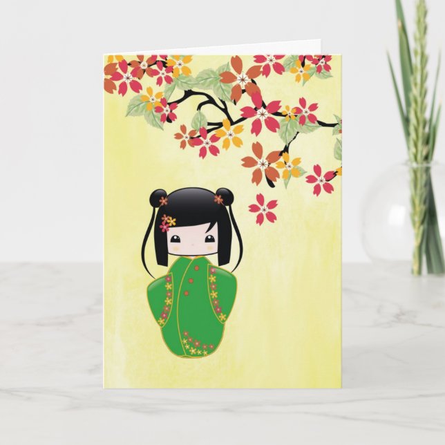Puppe Kirschblütes Kokeshi, Gruß-Karte Karte (Vorderseite)