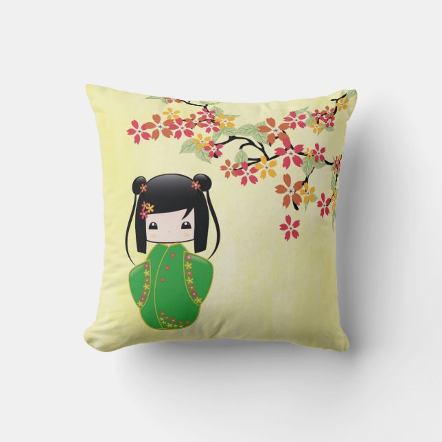 Puppe Kirschblütes Kokeshi, Kissen (Vorderseite)