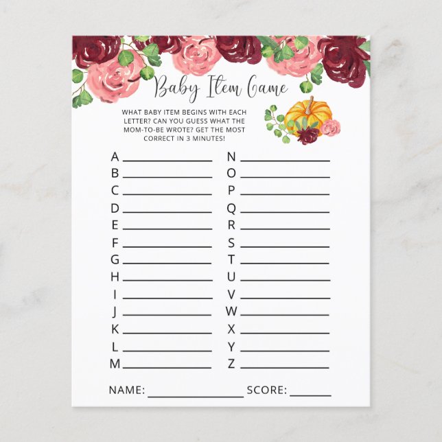 Puppen Baby Item Game. Baby Shower Game (Vorderseite)