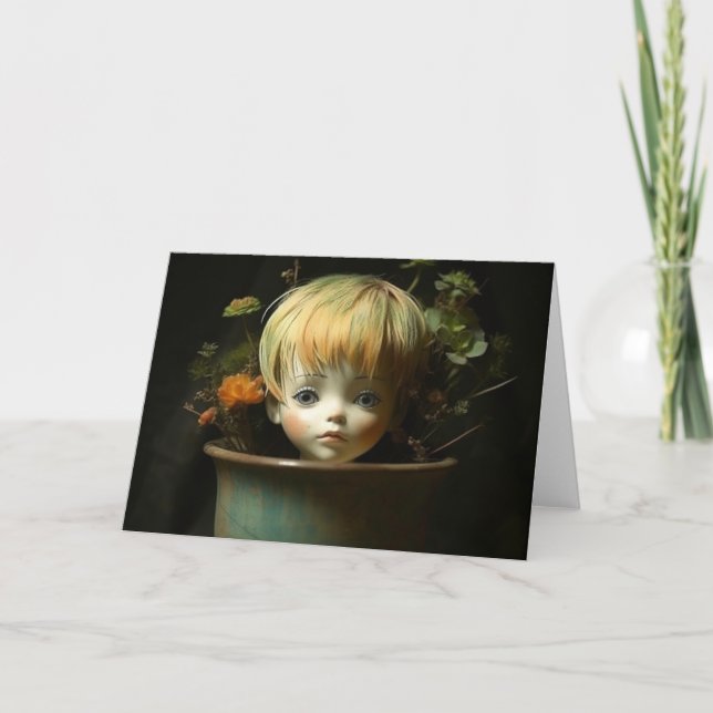 Puppen Kopf in einer Blume Pot Jeden Anlaß Gruß Karte (Vorderseite)
