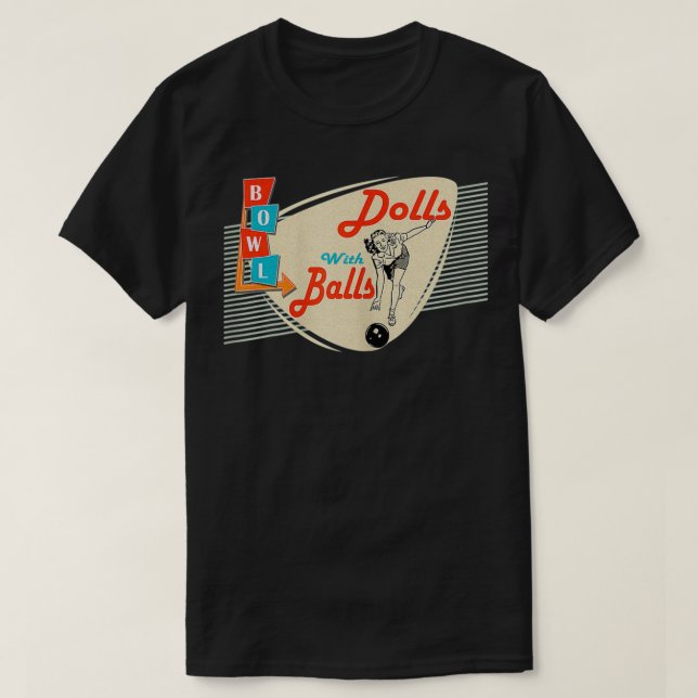 Puppen mit Vintagen Retro-Matching-Bowling T-Shirt (Design vorne)