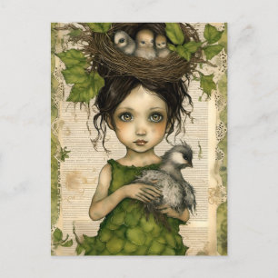 Puppen-Vogelnest-Kollage Postkarte