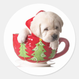 PUPPIEREN SIE IN EINEM CUP-CHRISTMAS-STICKER RUNDER AUFKLEBER