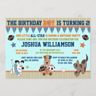 Puppies All-Star Boy Anniversaire Fête Invitation