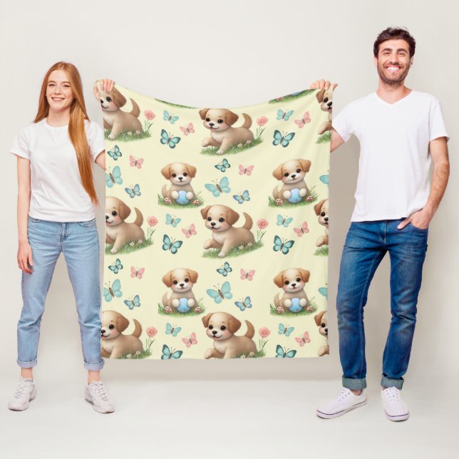 Puppies and Butterflies Watercolor Pastel Fleecedecke (Beispiel)