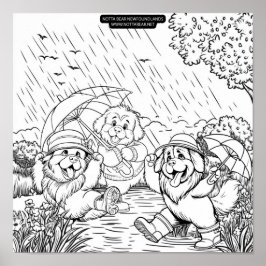 Puppies Dancing in the Rain Poster