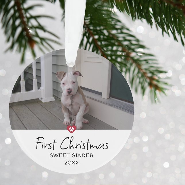 Puppies photo de Noël (Puppies First Christmas Photo Ceramic Ornament)
