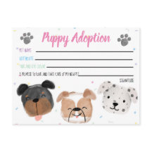 Puppy-Adoption-Karte für Gastgeschenk