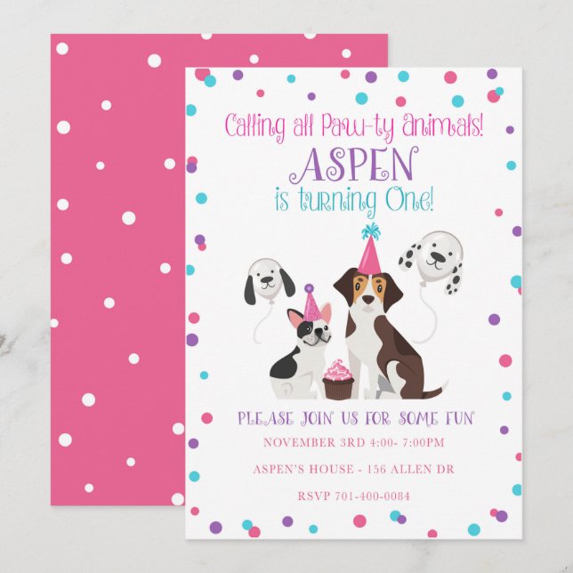 Puppy Anniversaire Invitations (Devant / Derrière)