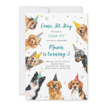Puppy Birthday Invitation Chien Party Pawty Boy