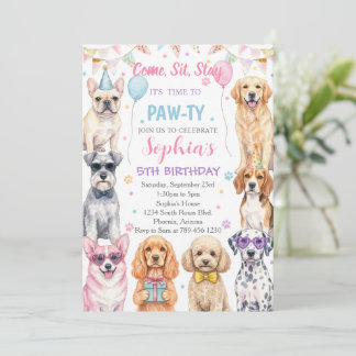 Puppy Birthday Invitation Dog Party Pawty Girl Einladung