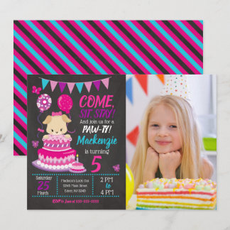 Puppy Birthday Invitation Girl Paw-ty Party