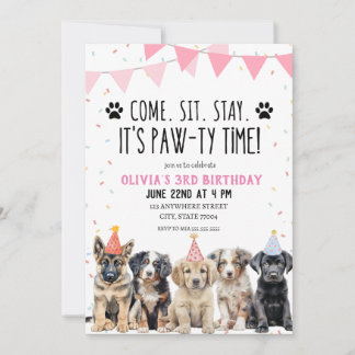 PUPPY BIRTHDAY INVITATION MIRL LET'S PAWTY INVITE EINLADUNG