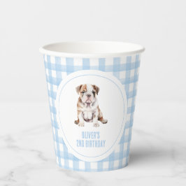Puppy bulldog preppy plaid birthday pappbecher