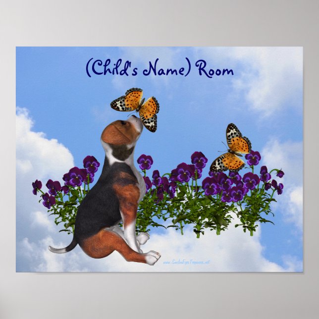 Puppy Butterfells Kinderzimmer Personalisiertes Po Poster (Vorne)