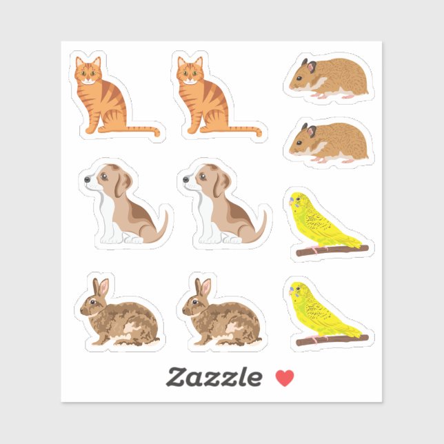 Puppy Cat Hamster Bird Rabbit Cute Animals Aufkleber (Blatt)