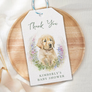 Puppy Dog Modern Sage Green Baby Dusche Vielen Dan Geschenkanhänger