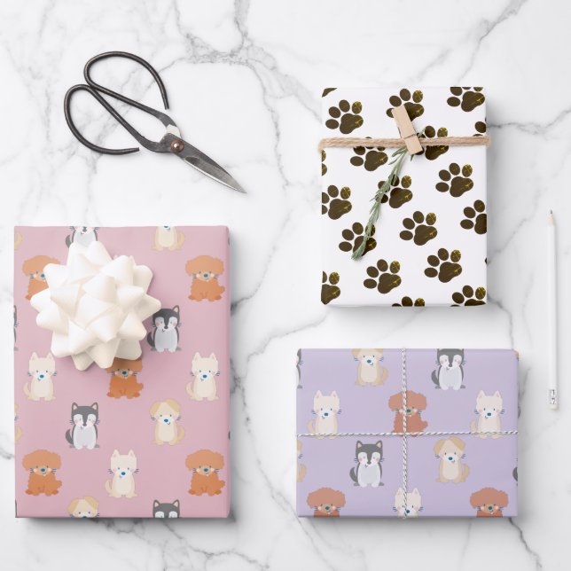 Puppy Dog Muster rosa Wrapping Paper Sheets Geschenkpapier Set (Vorderseite)