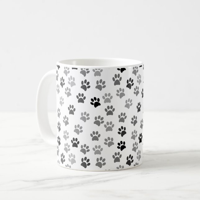 Puppy Dog Paw Prints | Weiß & Grau Kaffeetasse (Vorderseite Links)