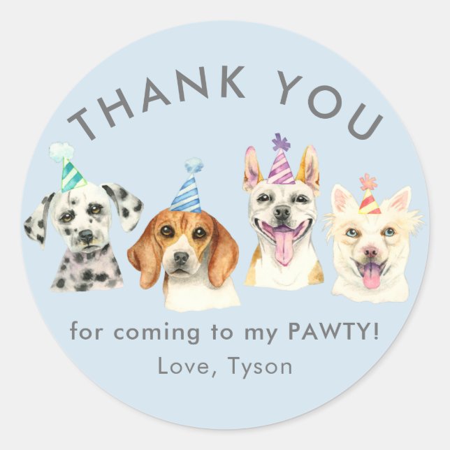 Puppy Dog Pawty Danke, dass Sie für Runder Aufkleber (Vorderseite)