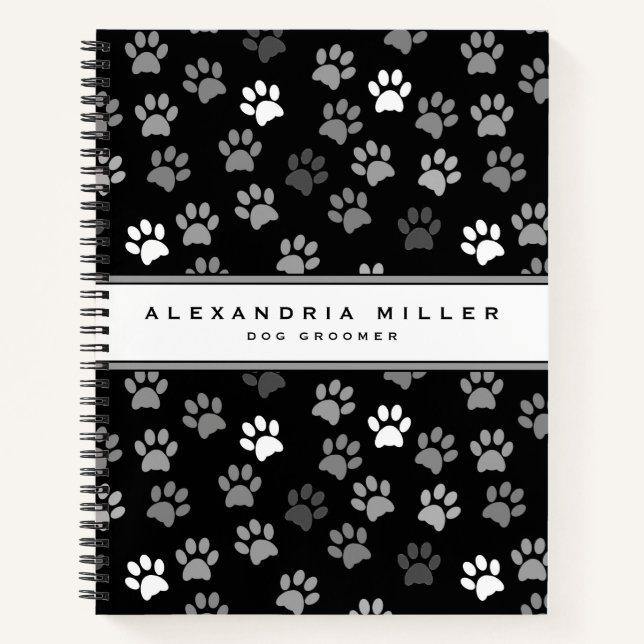 Puppy Dog Pfow Print | Schwarzes Rosa und Grau Notizbuch (Vorderseite)