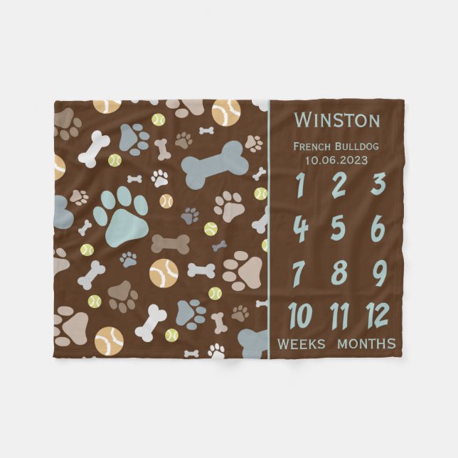 Puppy Dow Pw Print Meilenstein Keepake Blanket Fleecedecke (Vorderseite (Horizontal))