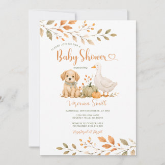 Puppy-Enten-Kürbis-Farm-Herbst-Baby-Party Floral Einladung