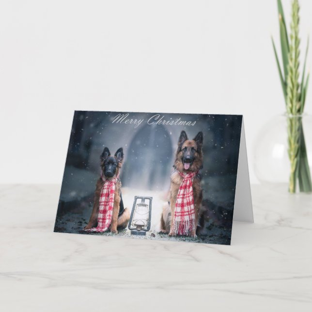 Puppy et berger allemand adulte carte de Noël (Devant)