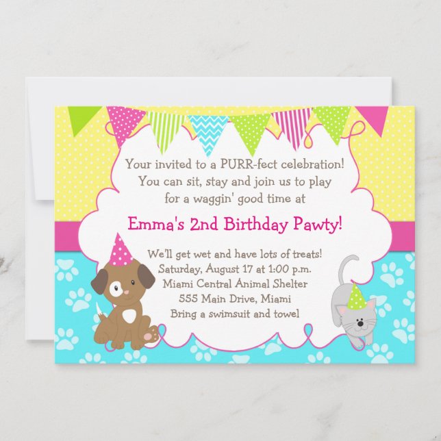 Puppy et Kitten Invitation Fête d'anniversaire fil (Devant)