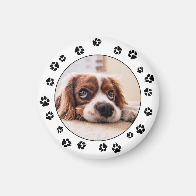 Puppy Foto Black Paw Print Magnet (Vorne)