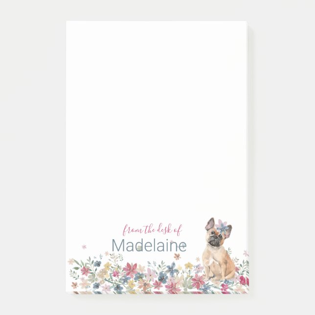 Puppy French Bull Dog Floral Personal Post-it Klebezettel (Vorderseite)