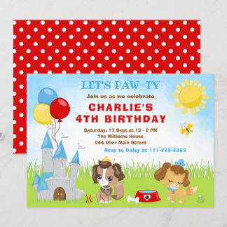 Puppy Hogs Castle Blue Birthday Party Einladung