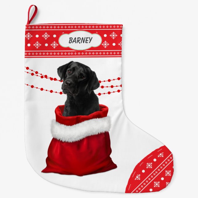 Puppy Hund Snowflake Border Großer Weihnachtsstrumpf (Vorderseite)
