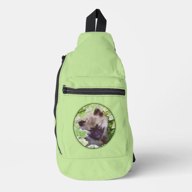 Puppy in the Garden Original Kunst Crossbody Bag (Vorderseite)