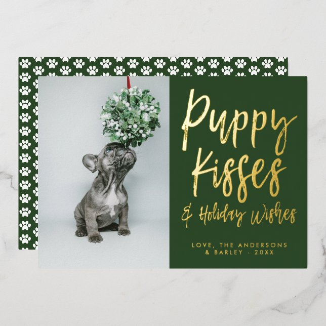 Puppy Kisses Paw Print Foto Foliday Card Folieneinladung (Vorderseite/Rückseite)