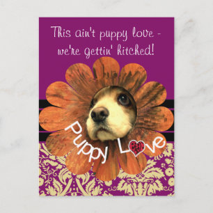 Puppy-Liebe-Peeking aus einer Blume Ankündigungspostkarte