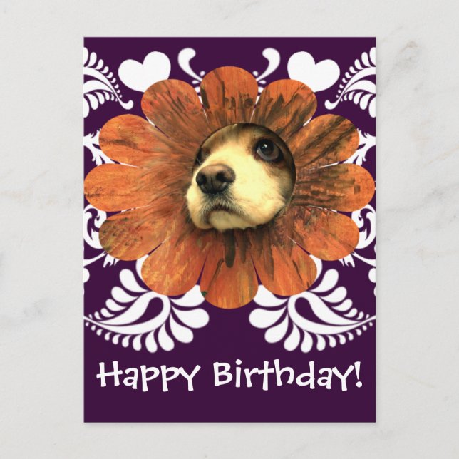 Puppy-Liebe-Peeking aus einer Blume Postkarte (Vorderseite)