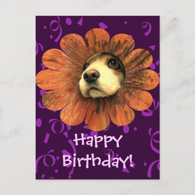 Puppy-Liebe-Peeking aus einer Blume Postkarte (Vorderseite)