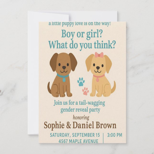 Puppy Love Genre Révéler Invitation (Devant)