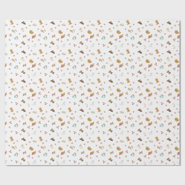 Puppy Love Seamless Pattern | Playful Dogs, Paw Pr Geschenkpapier (Flach)