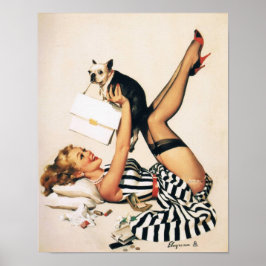 Puppy Lover Button-up Girl - Retro Pinup Poster