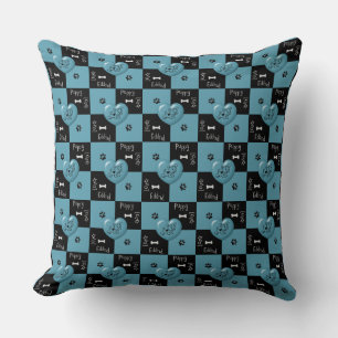 Puppy Lover Karos Kissen, Blau und Schwarz Kissen