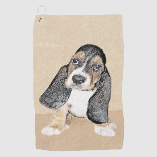 Puppy-Malerei im Basset-Hund - Original Hundeschic Golfhandtuch (Vorderseite)