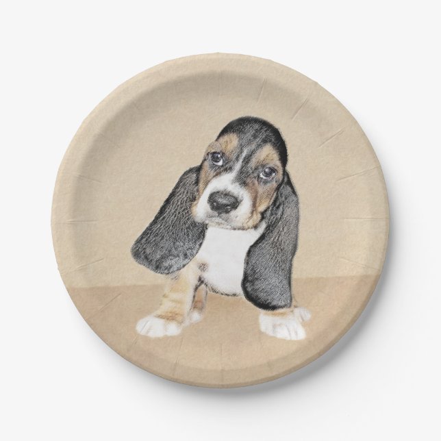 Puppy-Malerei im Basset-Hund - Original Hundeschic Pappteller (Vorderseite)