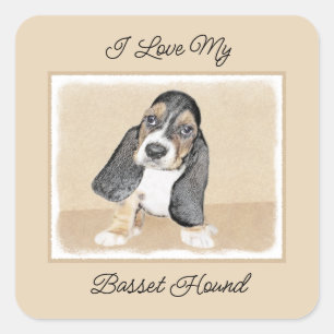 Puppy-Malerei im Basset-Hund - Original Hundeschic Quadratischer Aufkleber