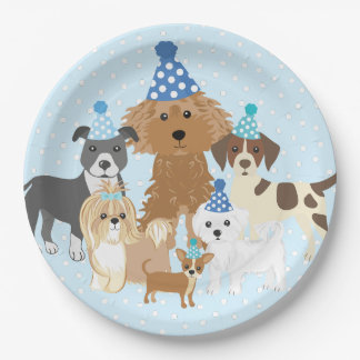 Puppy Party Blue Paper Plate for Kids Birthday  Pappteller