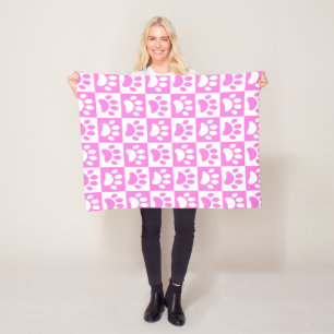 Puppy Paw druckt in Rosa und Weiß Fleecedecke
