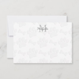 Puppy Paw Prints and Bones Personalized Monogram Mitteilungskarte
